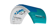 Load image into Gallery viewer, A blue and white Ozone Pocket Rocket Parawing for kitesurfing